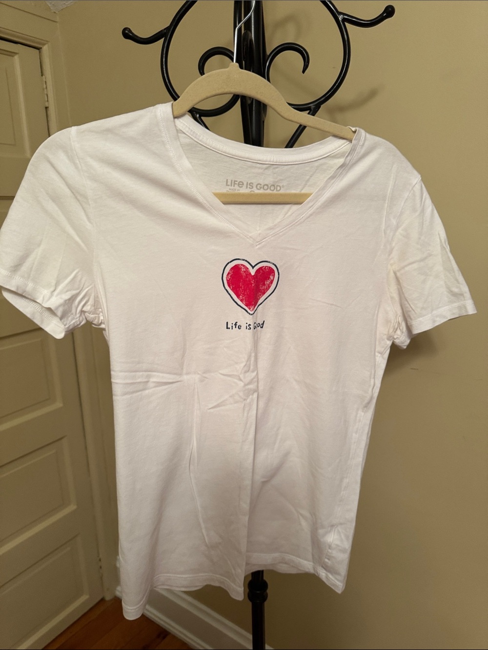 Life Is Good White Tee with Red Heart Graphic